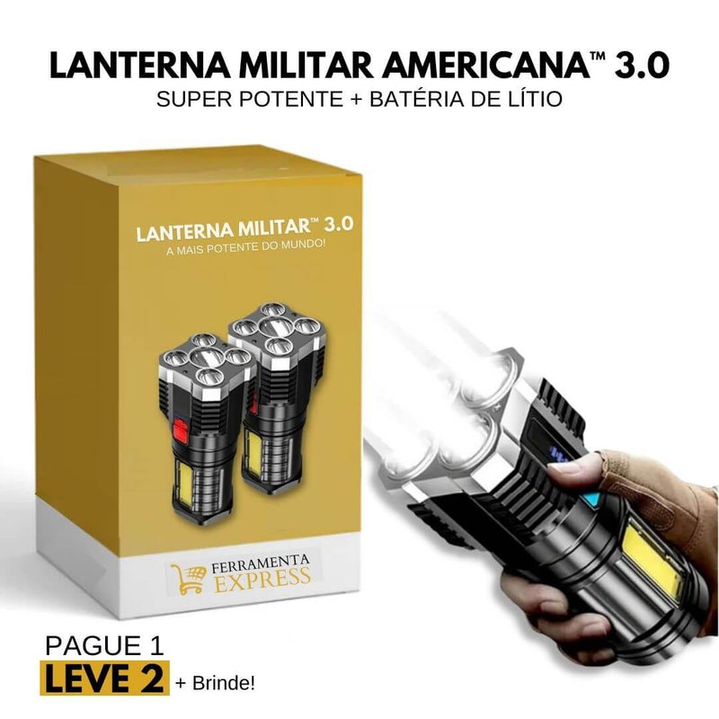 Lanterna Militar Americana™ 3.0 - Super Potente - PAGUE 1 LEVE 2 (+ BRINDE EXCLUSIVO PARA OS 100 PRIMEIROS 🎁)